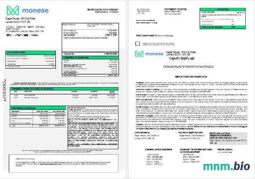 Zjednoczone Królestwo Monese Bank wyciąg z kredytu hipotecznego w formatach Word i PDF 1-2